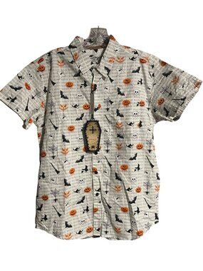 Eighth Avenue Halloween Shirt Mens Size S Slim Fit Ghosts Pumpkins Bats Print